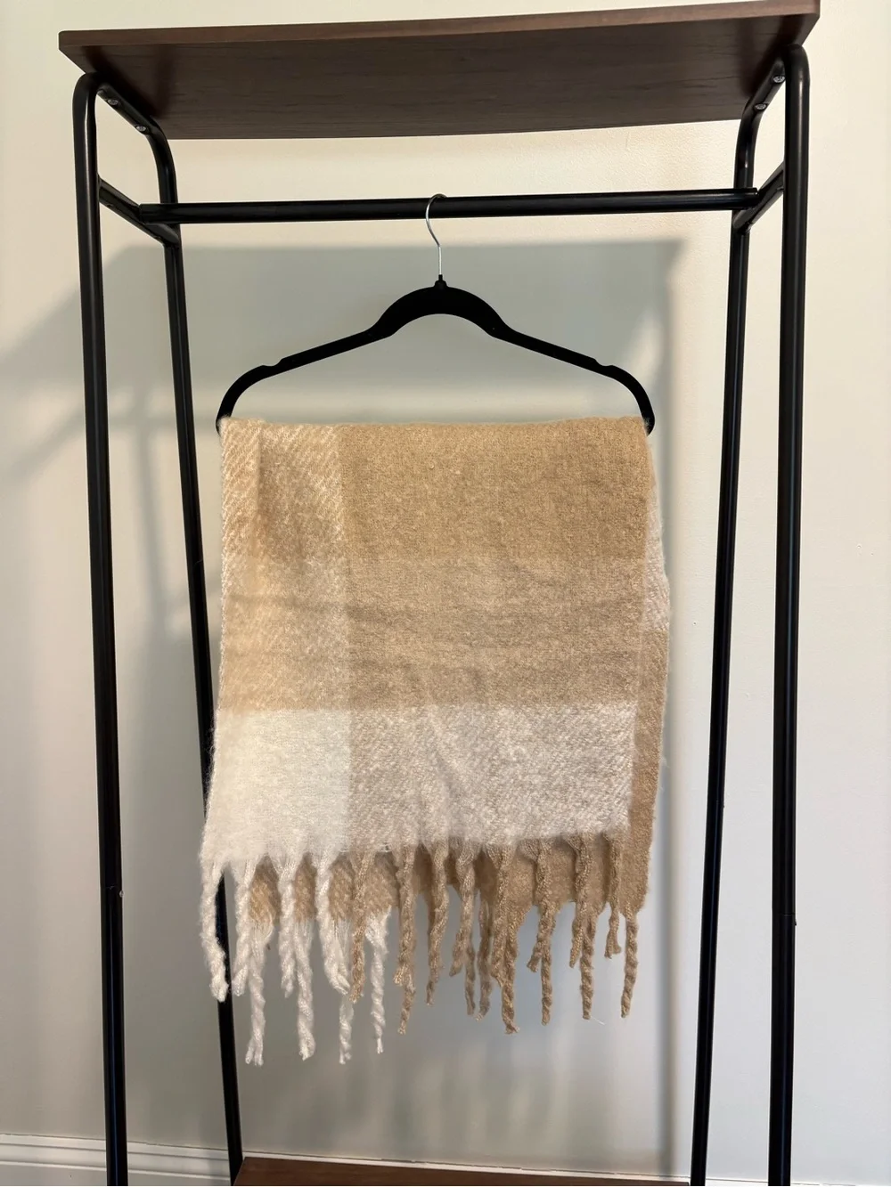 Steve Madden Beige and Cream Oversized Plaid Blanket Scarf